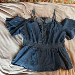 Denim Cold Shoulder Plus Size Shirt